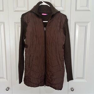 Say What? Long sleeve, zip-up quilted front knit sleeves and collar size XL